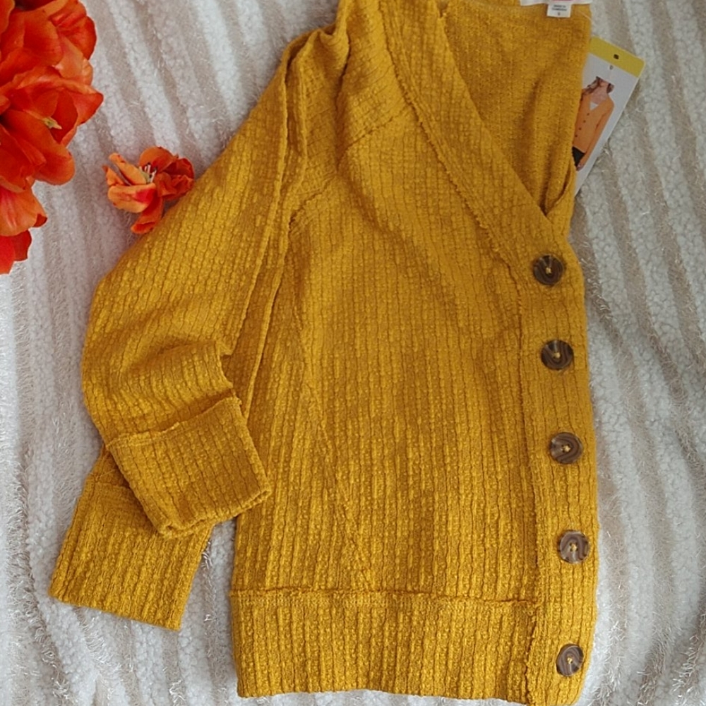 NEW Two by Vince Camuto Cardigan Sweater Slub Knit Texture Yellow Gold Womens Sm